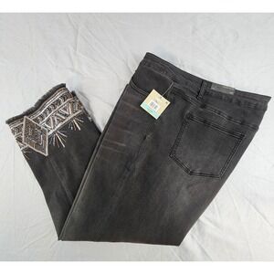 John Mark Beads & Sequins Cropped Jeans Women's 20W Faded Black Raw Hem NWT L287